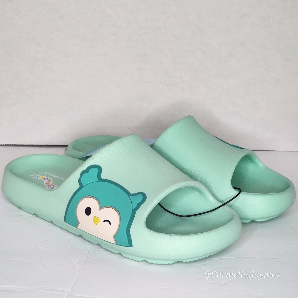 SQUISHMALLOW WINSTON 🦉 Teal Kids Slides Sandals Big kids 4-5 NWT